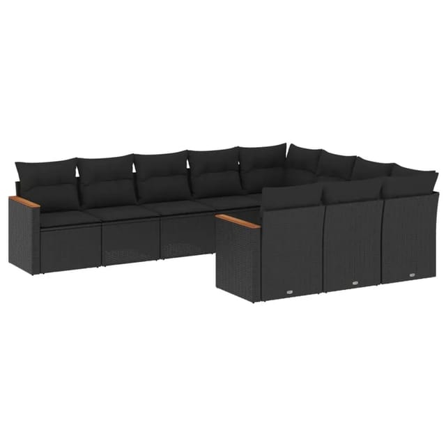vidaXL 10-Tlg Garten-Sofagarnitur mit Kissen Schwarz Poly Rattan 3258737