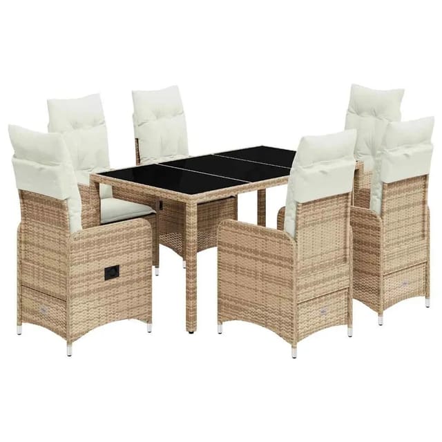 vidaXL 7-Tlg Garten-Bistro-Set mit Kissen Beige Poly Rattan 3277100