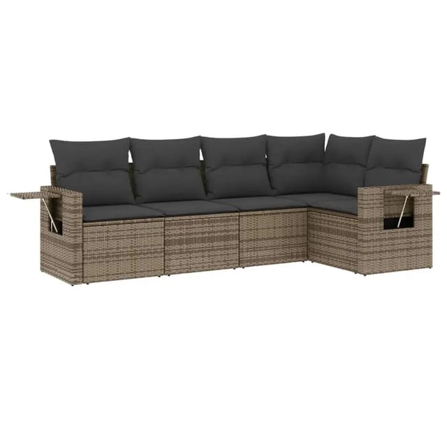 vidaXL 5-Tlg Garten-Sofagarnitur mit Kissen Grau Poly Rattan 3252467
