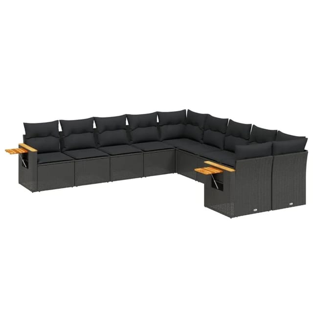 vidaXL 10-Tlg Garten-Sofagarnitur mit Kissen Schwarz Poly Rattan 3259591