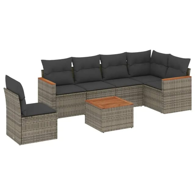 vidaXL 7-Tlg Garten-Sofagarnitur mit Kissen Grau Poly Rattan 3258427