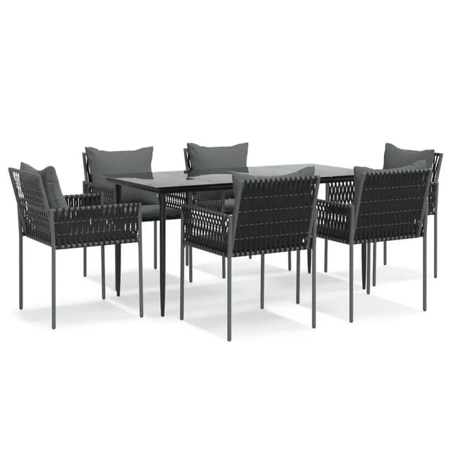 vidaXL 7-Tlg Garten-Essgruppe mit Kissen Poly Rattan und Stahl 3187060