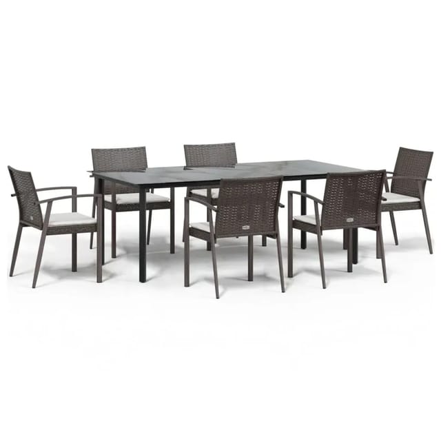vidaXL 7-Tlg Garten-Essgruppe mit Kissen Poly Rattan und Stahl 3186997
