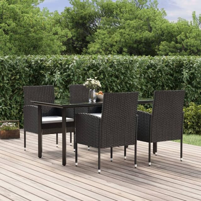 vidaXL 5-Tlg Garten-Essgruppe mit Kissen Schwarz Poly Rattan 3156766