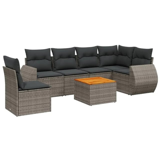 vidaXL 7-Tlg Garten-Sofagarnitur mit Kissen Grau Poly Rattan 3257362