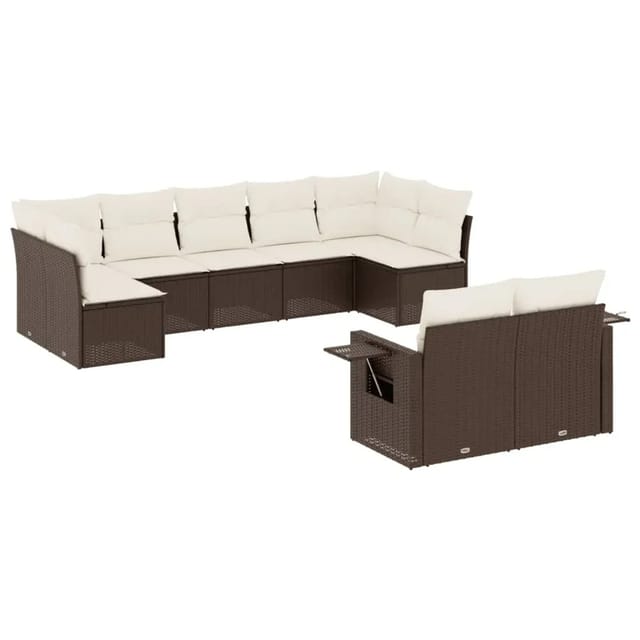 vidaXL 9-Tlg Garten-Sofagarnitur mit Kissen Braun Poly Rattan 3252960