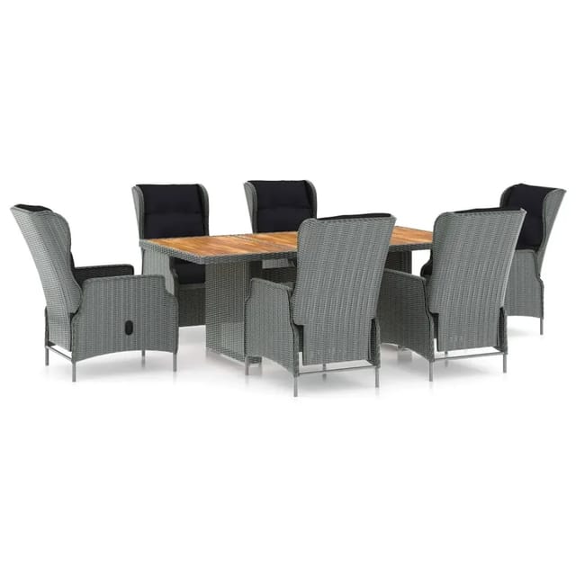 vidaXL 7-Tlg Garten-Essgruppe mit Auflagen Poly Rattan Hellgrau 3060141