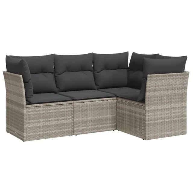 vidaXL 4-Tlg Garten-Sofagarnitur mit Kissen Hellgrau Poly Rattan 3249421