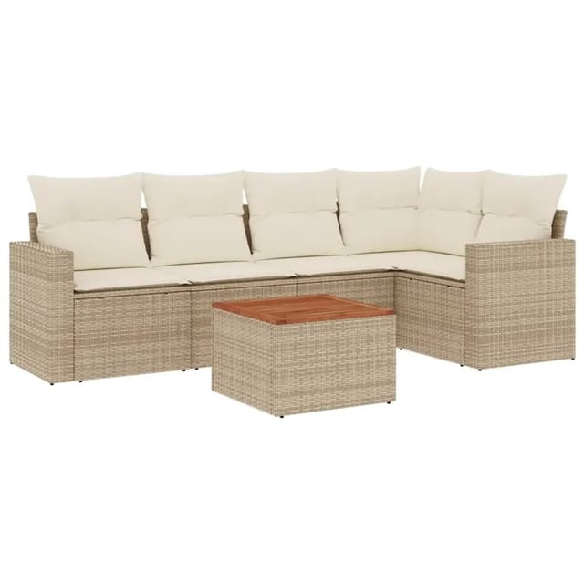 vidaXL 6-Tlg Garten-Sofagarnitur mit Kissen Beige Poly Rattan 3256443