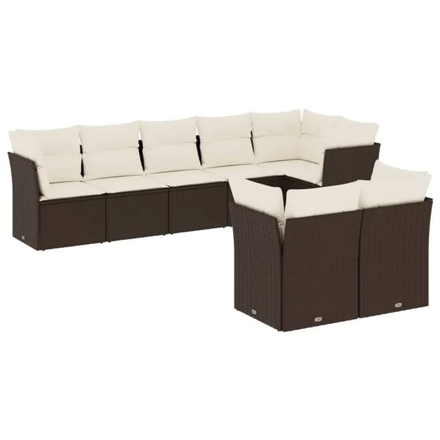 vidaXL 8-Tlg Garten-Sofagarnitur mit Kissen Braun Poly Rattan 3249752