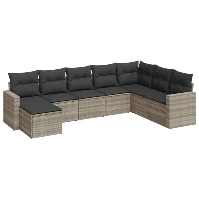 vidaXL 8-Tlg Garten-Sofagarnitur mit Kissen Hellgrau Poly Rattan 3219352