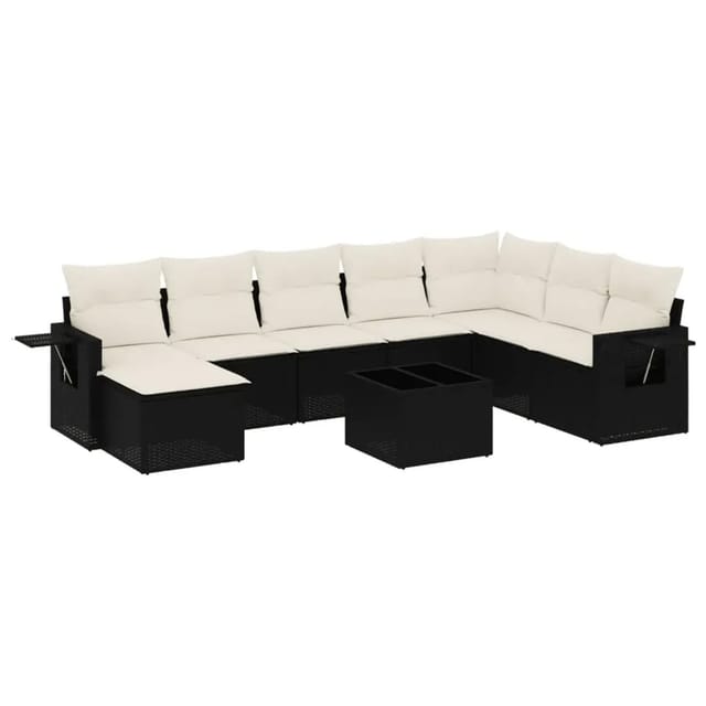 vidaXL 9-Tlg Garten-Sofagarnitur mit Kissen Schwarz Poly Rattan 3220565