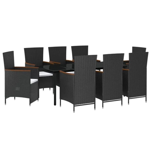 vidaXL 9-Tlg Garten-Essgruppe mit Kissen Schwarz 3099462