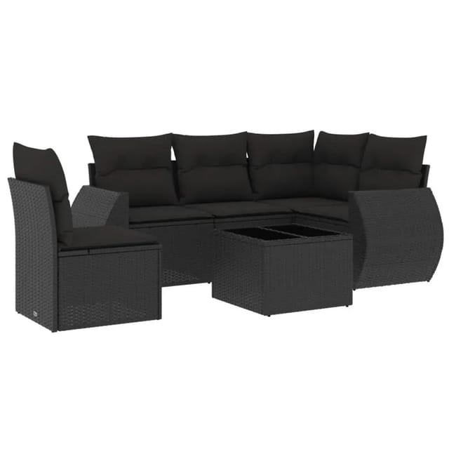 vidaXL 6-Tlg Garten-Sofagarnitur mit Kissen Schwarz Poly Rattan 3221374