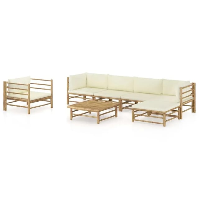 vidaXL 7-Tlg Garten-Lounge-Set mit Cremeweißen Kissen Bambus 3058199