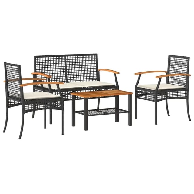 vidaXL 4-Tlg Garten-Lounge-Set mit Kissen Schwarz Poly Rattan 366266