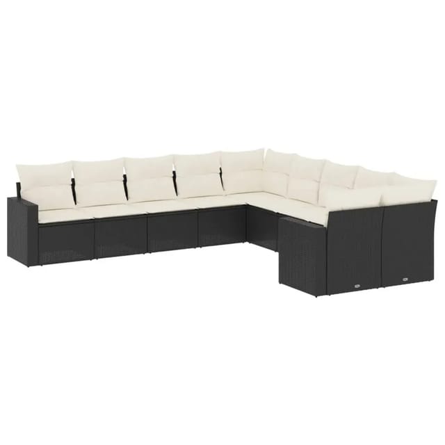 vidaXL 10-Tlg Garten-Sofagarnitur mit Kissen Schwarz Poly Rattan 3219496