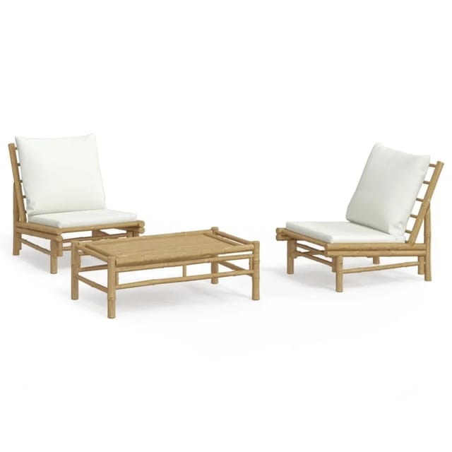 vidaXL 3-Tlg Garten-Lounge-Set mit Kissen Creme Bambus 3156489