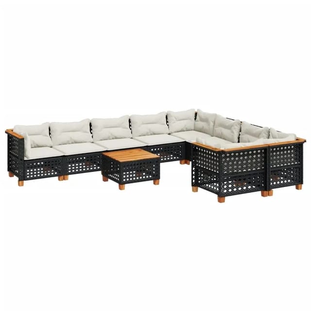 vidaXL 10-Tlg Garten-Sofagarnitur mit Kissen Schwarz Poly Rattan 3262010
