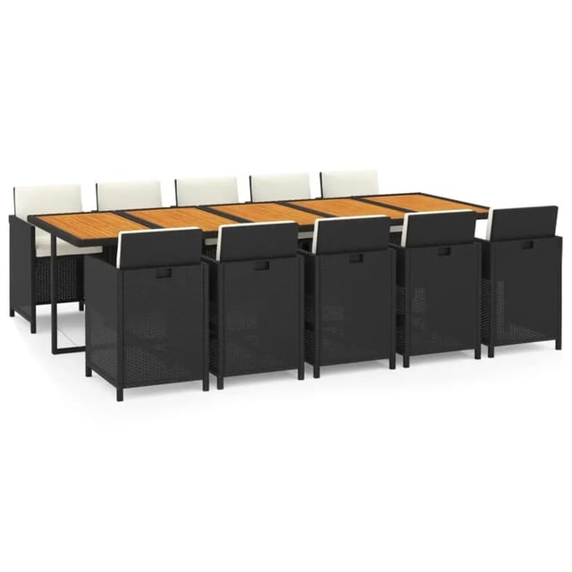 vidaXL 11-Tlg Garten-Essgruppe mit Kissen Poly Rattan Schwarz 3095599