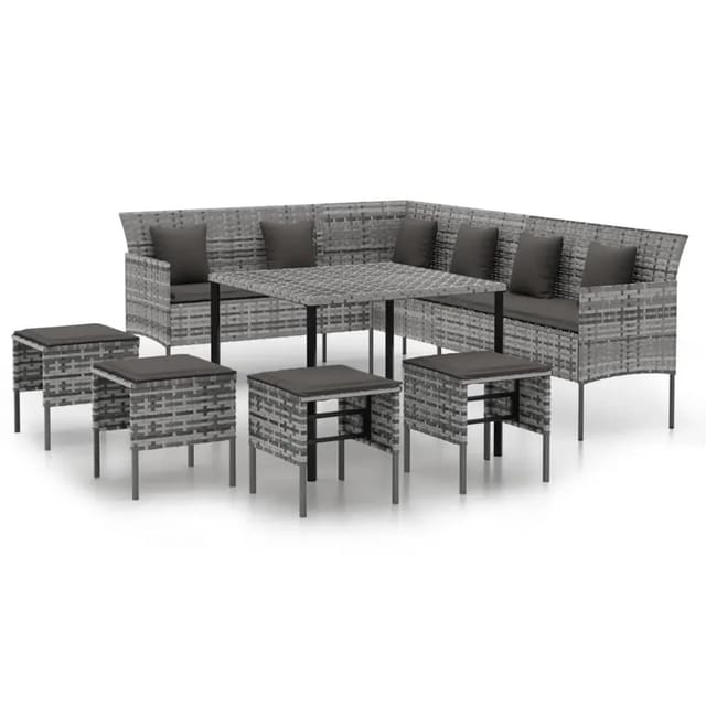 vidaXL 6-Tlg Garten-Essgruppe mit Kissen Grau Poly Rattan 3186651