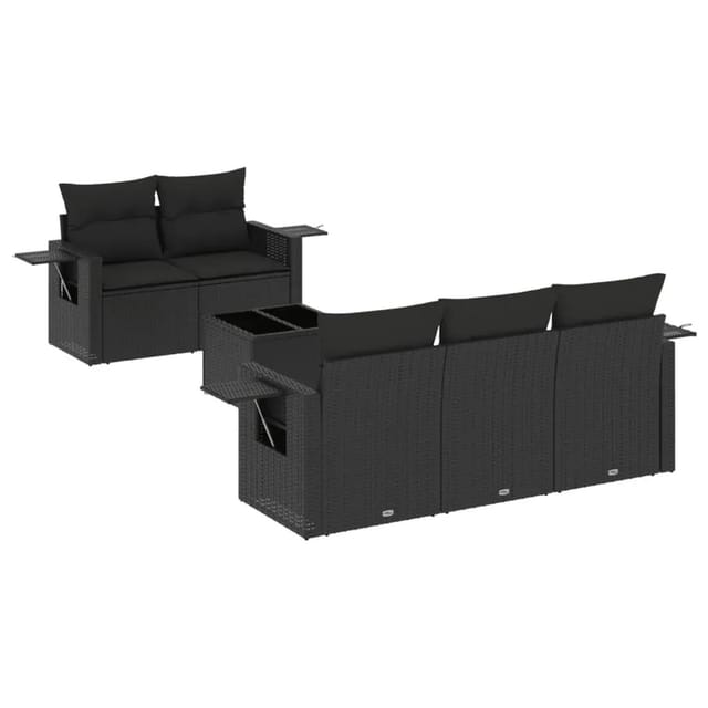 vidaXL 6-Tlg Garten-Sofagarnitur mit Kissen Schwarz Poly Rattan 3219894