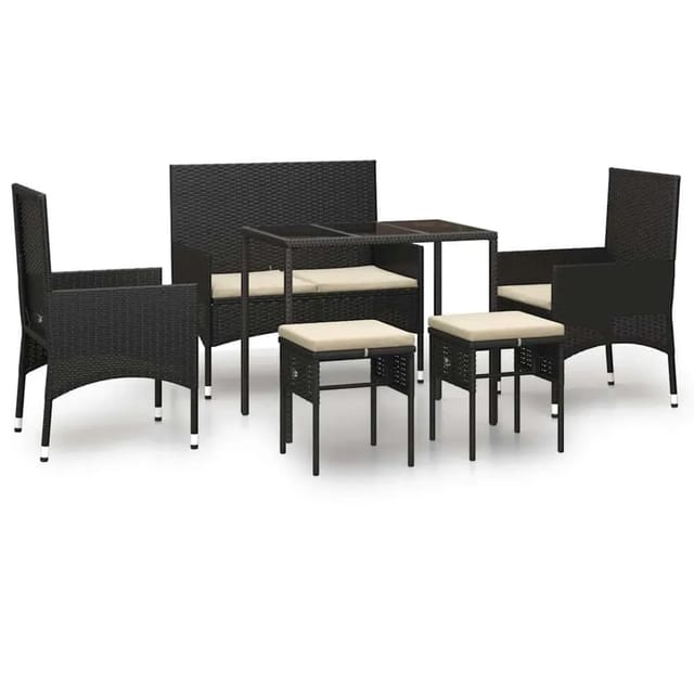 vidaXL 6-Tlg Garten-Lounge-Set mit Kissen Schwarz Poly Rattan 319508