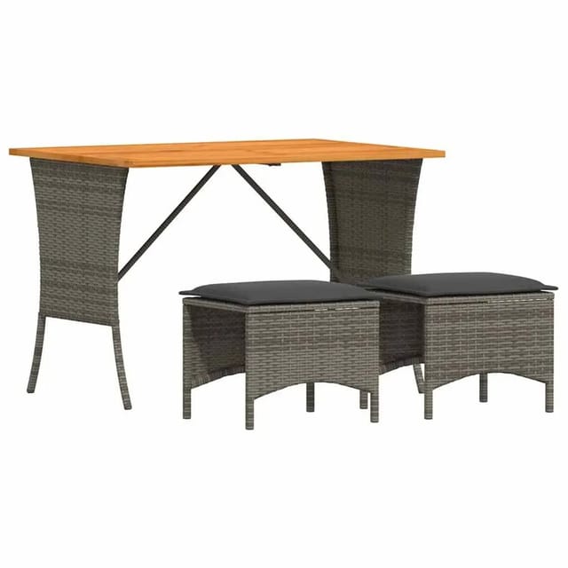 vidaXL 3-Tlg Garten-Essgruppe mit Kissen Grau Poly Rattan 4104136
