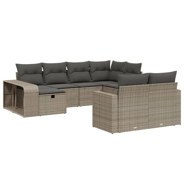 vidaXL 10-Tlg Garten-Sofagarnitur mit Kissen Hellgrau Poly Rattan 3266242