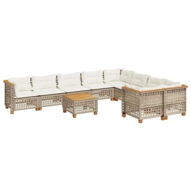 vidaXL 10-Tlg Garten-Sofagarnitur mit Kissen Beige Poly Rattan 3262012