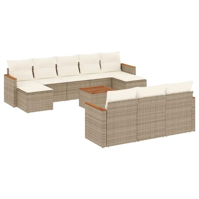 vidaXL 11-Tlg Garten-Sofagarnitur mit Kissen Beige Poly Rattan 3226422