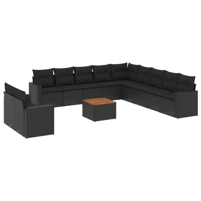 vidaXL 12-Tlg Garten-Sofagarnitur mit Kissen Schwarz Poly Rattan 3256531