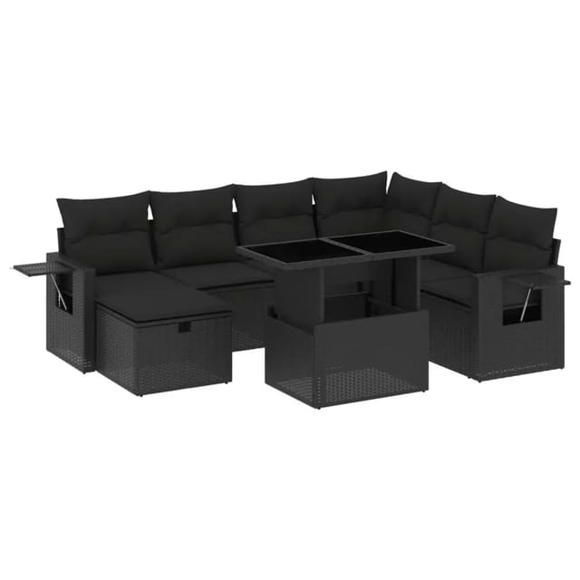 vidaXL 8-Tlg Garten-Sofagarnitur mit Kissen Schwarz Poly Rattan 3274995