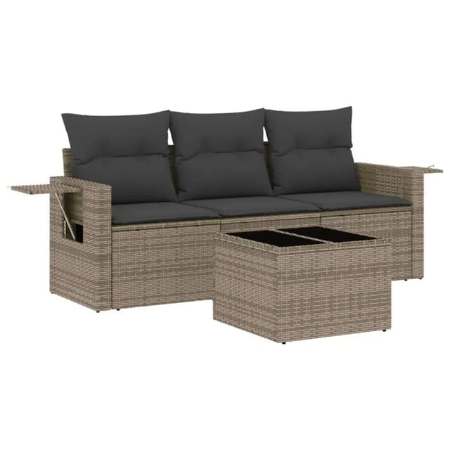 vidaXL 4-Tlg Garten-Sofagarnitur mit Kissen Grau Poly Rattan 3252207