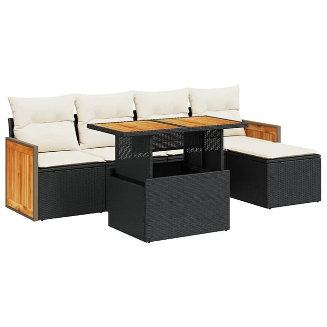 vidaXL 6-Tlg Garten-Sofagarnitur mit Kissen Schwarz Poly Rattan 3327696