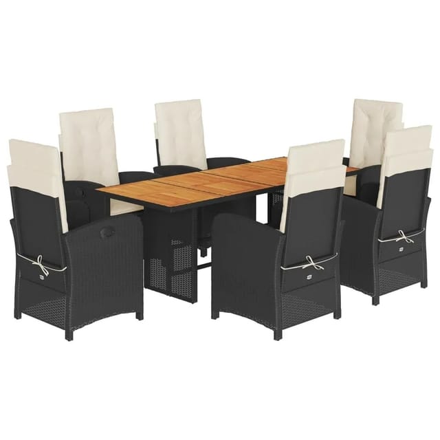 vidaXL 7-Tlg Garten-Essgruppe mit Kissen Schwarz Poly Rattan 3212272
