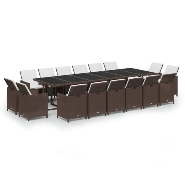 vidaXL 17-Tlg Garten-Essgruppe mit Kissen Poly Rattan Braun 3095621
