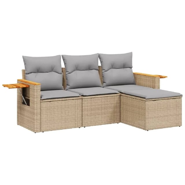 vidaXL 4-Tlg Garten-Sofagarnitur mit Kissen Beige Poly Rattan 3226745