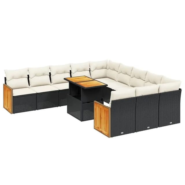 vidaXL 11-Tlg Garten-Sofagarnitur mit Kissen Schwarz Poly Rattan 3274143