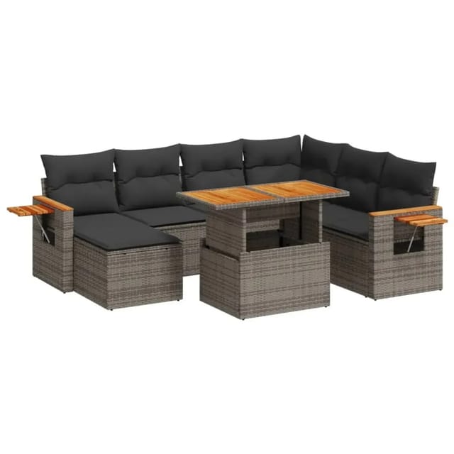 vidaXL 8-Tlg Garten-Sofagarnitur mit Kissen Grau Poly Rattan 3273636