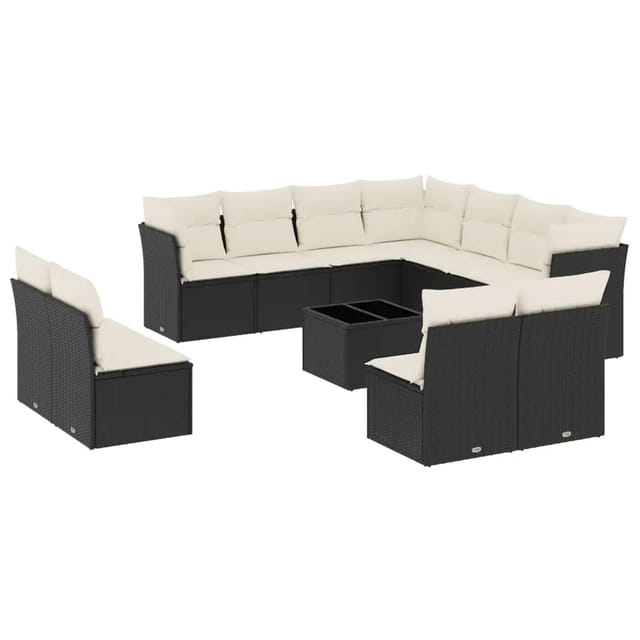 vidaXL 12-Tlg Garten-Sofagarnitur mit Kissen Schwarz Poly Rattan 3217826
