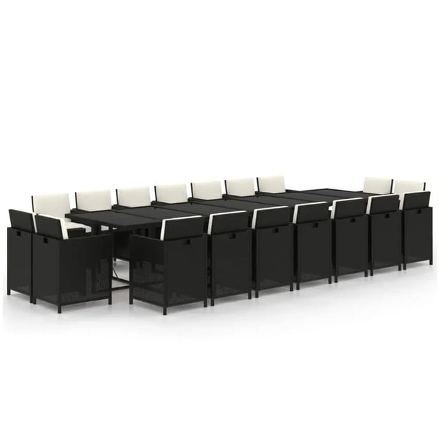 vidaXL 19-Tlg Garten-Essgruppe mit Kissen Poly Rattan Schwarz 3095640