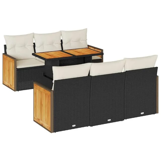vidaXL 7-Tlg Garten-Sofagarnitur mit Kissen Schwarz Poly Rattan 3327668