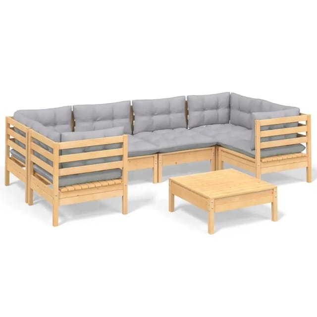 vidaXL 7-Tlg Garten-Lounge-Set mit Grauen Kissen Kiefernholz 3097300