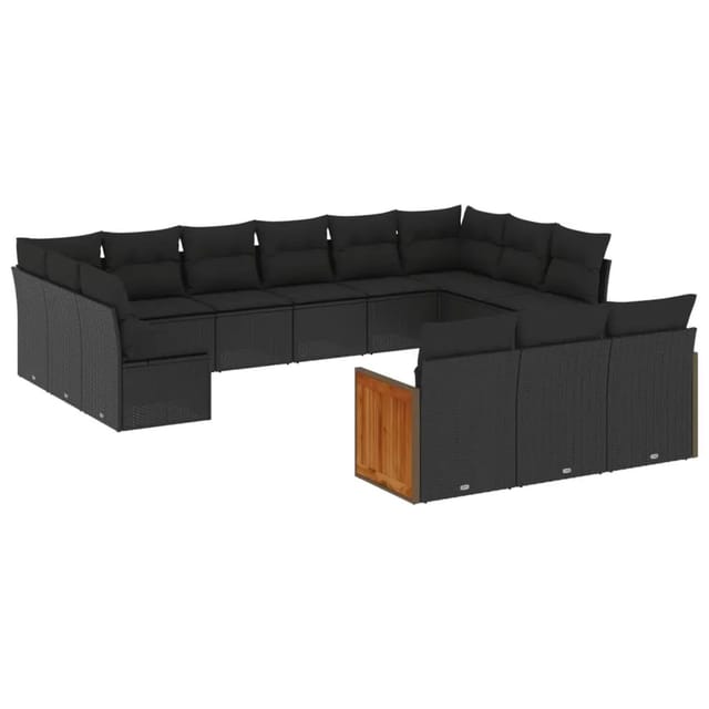 vidaXL 13-Tlg Garten-Sofagarnitur mit Kissen Schwarz Poly Rattan 3228134