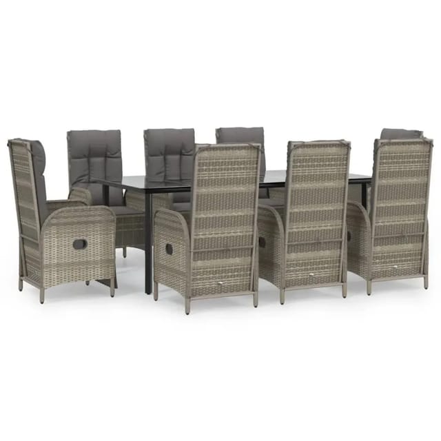 vidaXL 9-Tlg Garten-Essgruppe mit Kissen Schwarz und Grau Poly Rattan 3185206