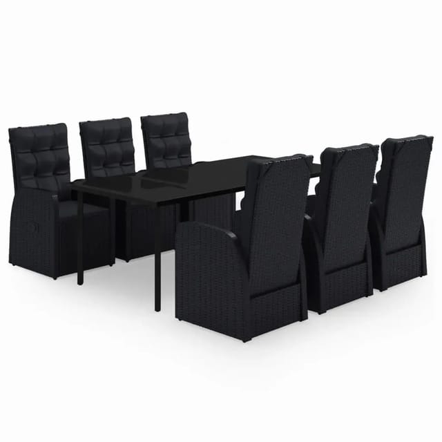 vidaXL 7-Tlg Garten-Essgruppe mit Kissen Schwarz 3099483
