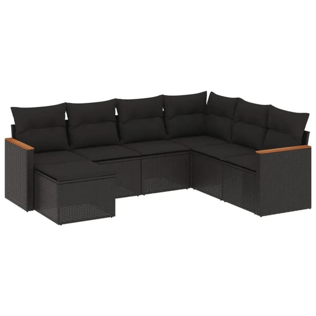 vidaXL 7-Tlg Garten-Sofagarnitur mit Kissen Schwarz Poly Rattan 3226202