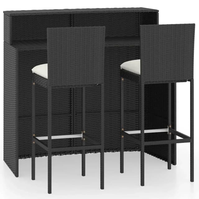 vidaXL 3-Tlg Gartenbar-Set mit Kissen Schwarz 3064881