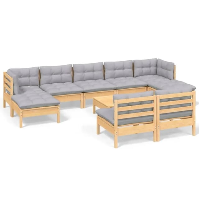 vidaXL 10-Tlg Garten-Lounge-Set mit Grauen Kissen Kiefernholz 3097108
